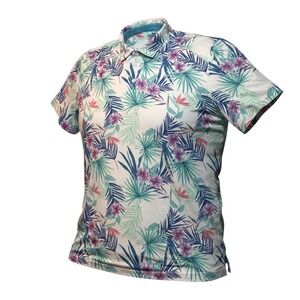 IZOD Golf Polo XXL White Tropical Floral Palm Leaf Performance Stretch Shirt